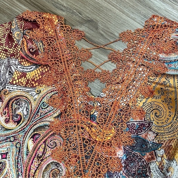One World Orange Paisley Snake Skin Print Dress Women size Medium - Picture 12 of 14